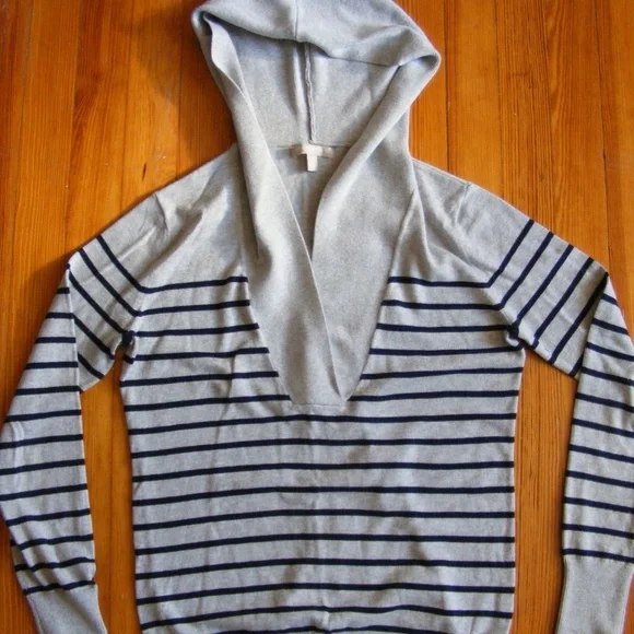 Banana Republic Sweater Hoodie Striped Gray Navy Blue Small S EUC - Picture 12 of 12